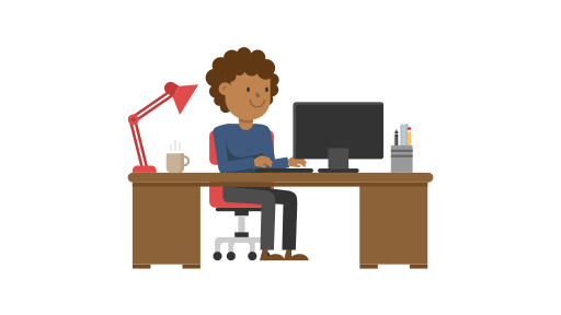 cartoon of person working at desk