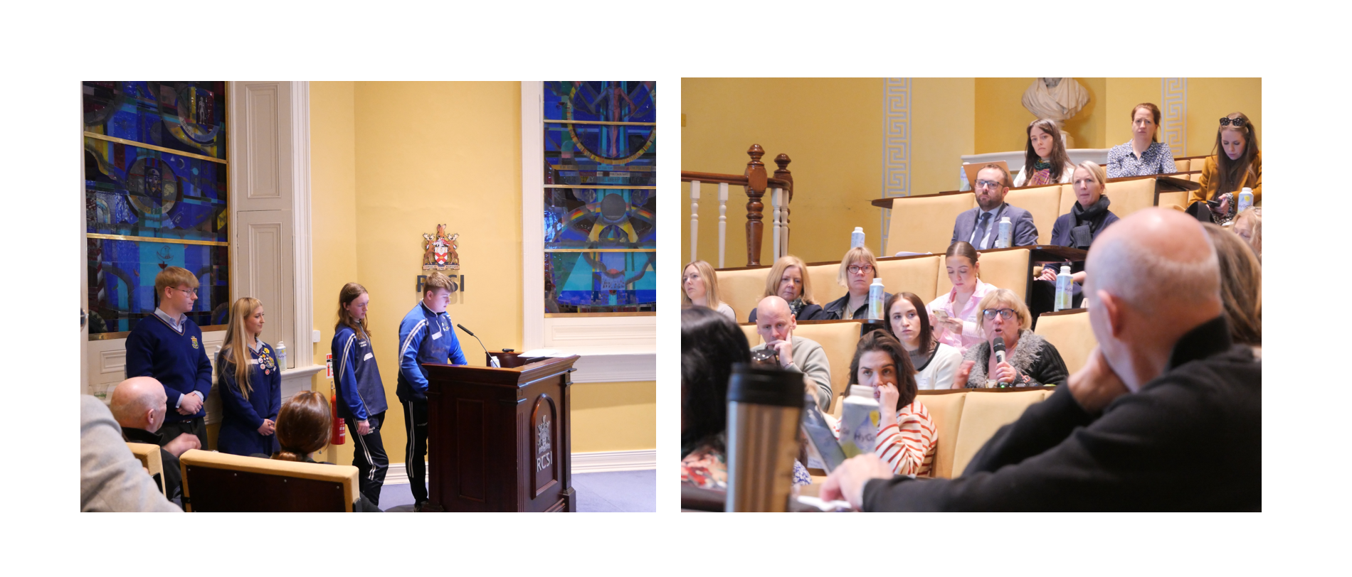 • Left: Transition year students from North Dublin who took part in the Planet Youth TY programme; Right: Audience members during Q&A.