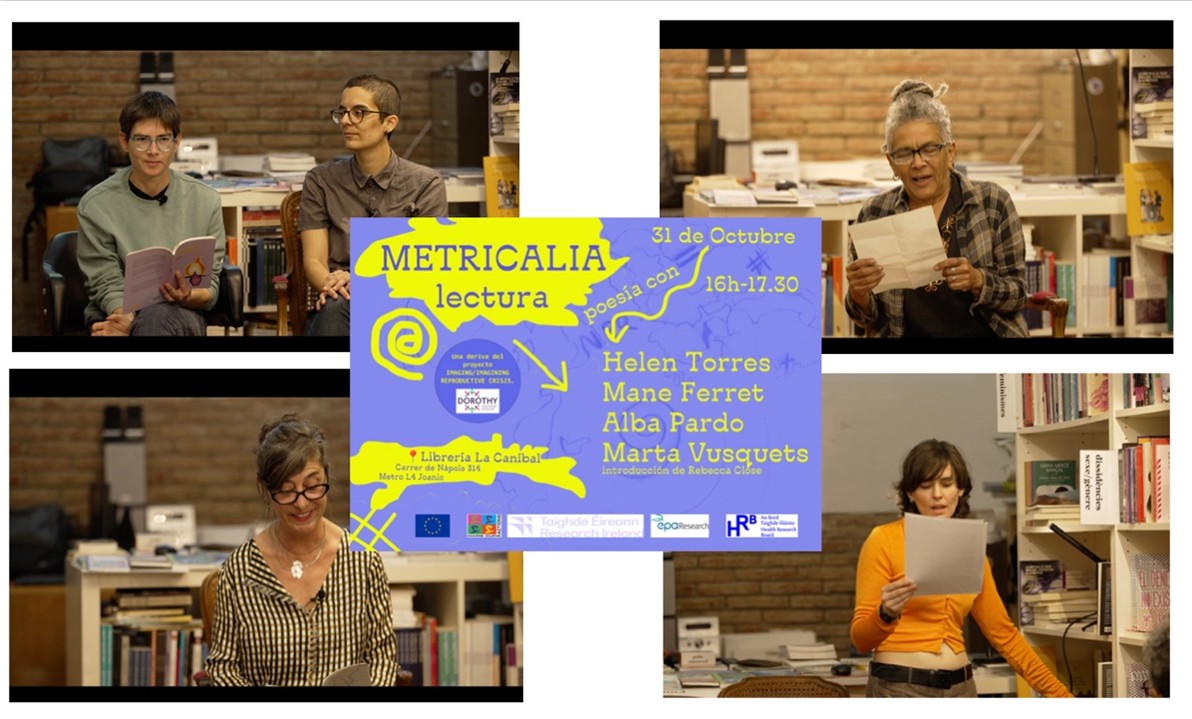 Image 4. Readings for the closing of the Metricalia programme, with Alba Pardo and Marta Vusquets, Mane Ferret, Helen Torres and Rebecca Close at La Caníbal Bookshop Barcelona, 31st October 2025.